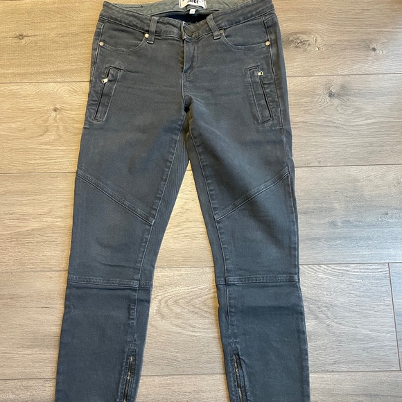 Paige Denim Marley Moto Skinny Jeans in Black Current (Gray) Size 26 - Picture 2 of 5
